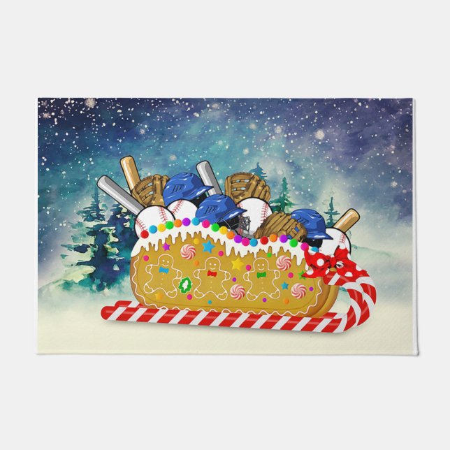 Baseball Christmas Doormat, Lovely Christmas Gift Doormat (Front)