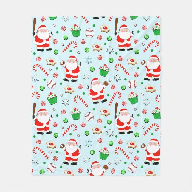 Baseball Christmas Holiday Fleece Blanket (Front)
