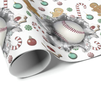 Baseball Christmas Holiday Gift Wrapping Paper