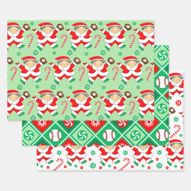 Baseball Christmas Holiday Gift Wrapping Paper (Set)