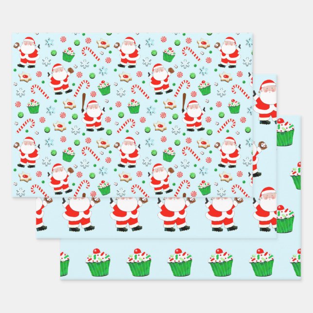 Baseball Christmas Holiday Gifts Wrapping Paper Sheet (Set)