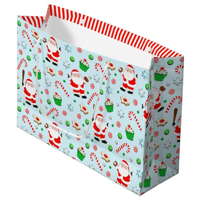 Baseball Christmas Holiday Large Gift Bag (Front Angled)