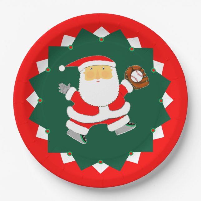 Baseball Christmas Holiday Paper Plate (Front)