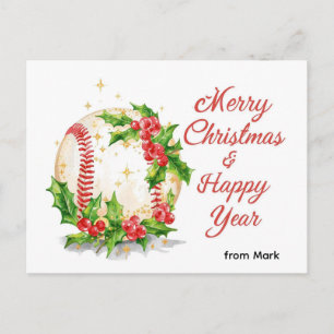 Baseball Christmas Holiday Postcard