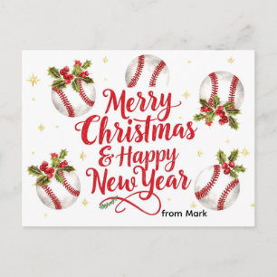 Baseball Christmas Holiday Postcard