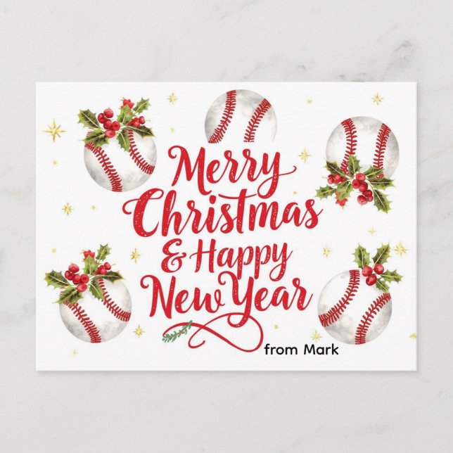 Baseball Christmas  Holiday Postcard (Front)