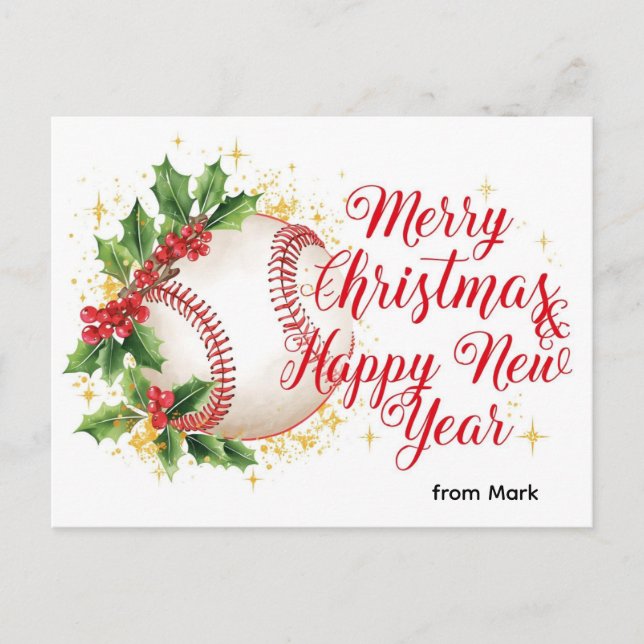 Baseball Christmas  Holiday Postcard (Front)