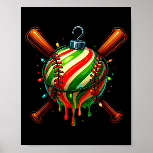 Baseball Christmas Ice Cream Drip Baseball Dripng Poster