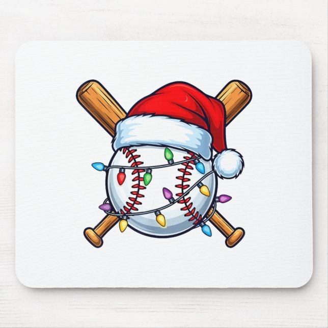 Baseball Christmas Lights Santa Christmas Baseball Mouse Pad (Front)
