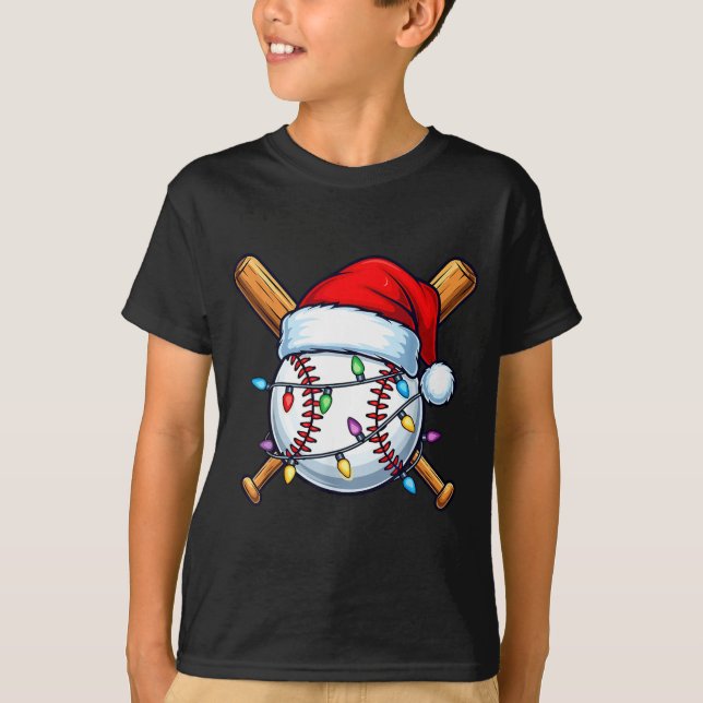 Baseball Christmas Lights Santa Christmas Baseball T-Shirt (Front)