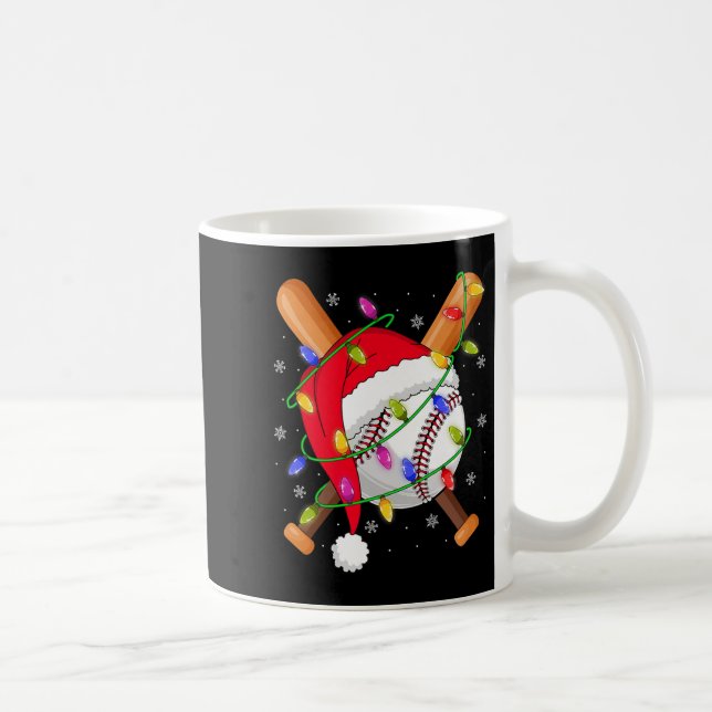 Baseball Christmas Lights Santa Hat Baseball Playe Coffee Mug (Right)