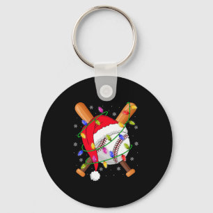 Baseball Christmas Lights Santa Hat Baseball Playe Key Ring