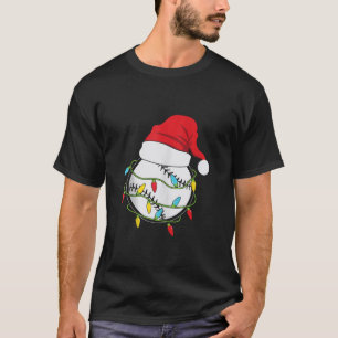 Baseball Christmas Lights Sport Xmas Santa Hat Mer T-Shirt