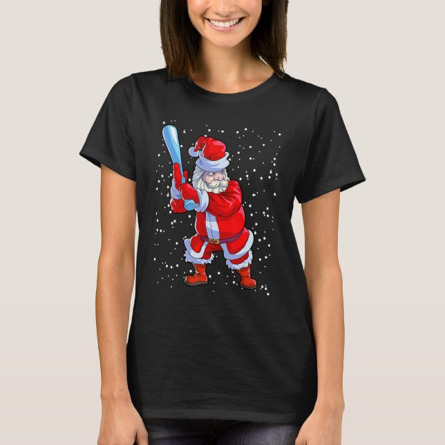 Baseball Christmas  Men Boys Softball Santa Claus T-Shirt (Front)