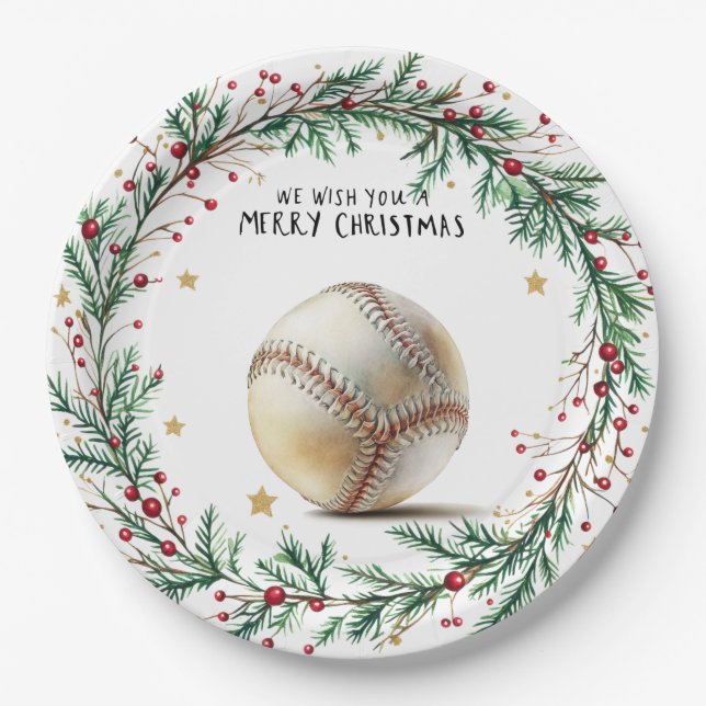 Baseball Christmas  Paper Plate (Front)