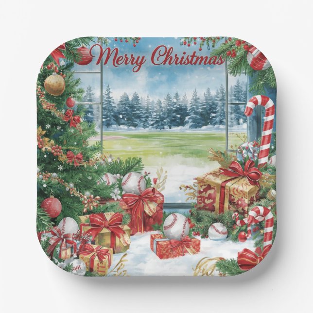 Baseball Christmas  Paper Plate (Front)