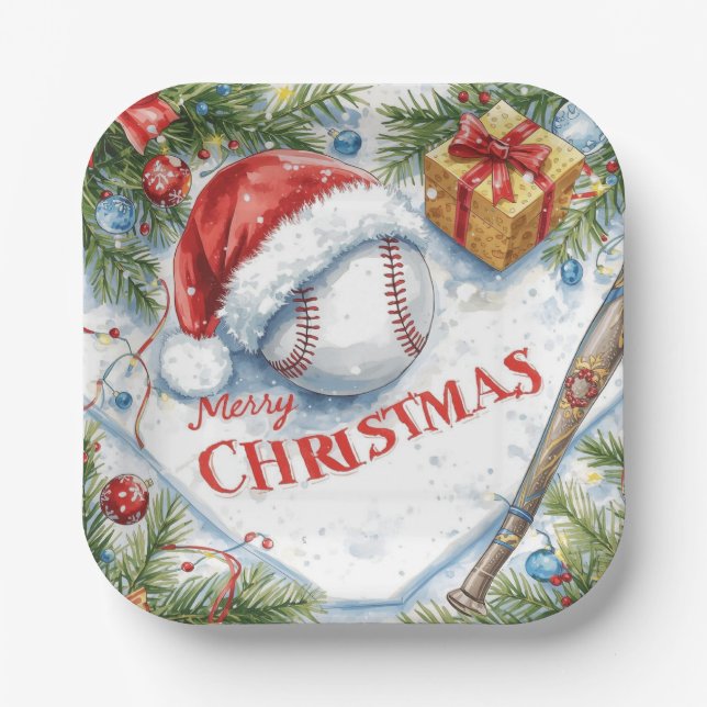 Baseball Christmas  Paper Plate (Front)