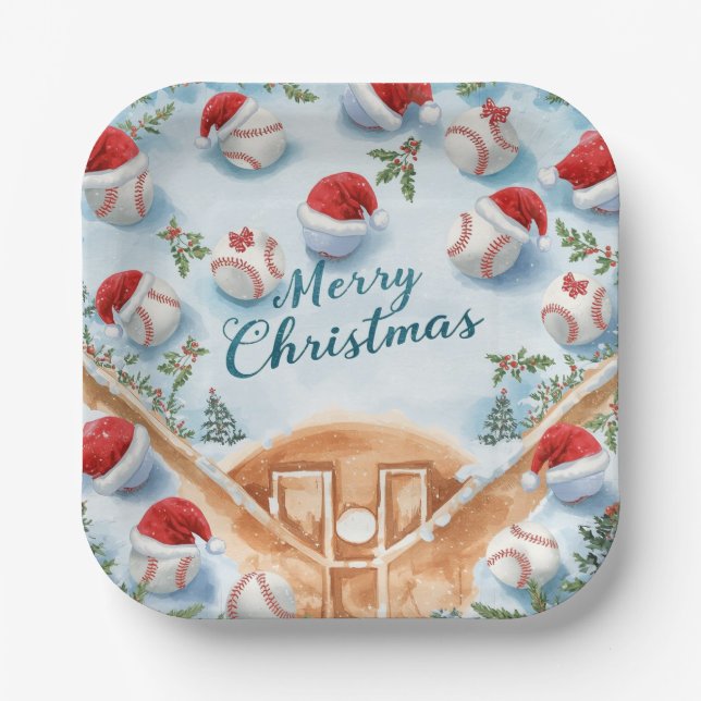 Baseball Christmas  Paper Plates (Front)