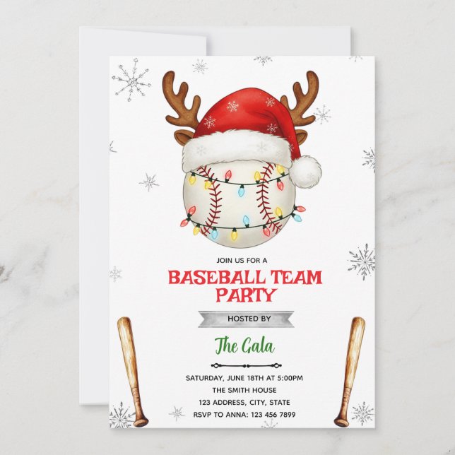 Baseball Christmas Party Invitation (Front)