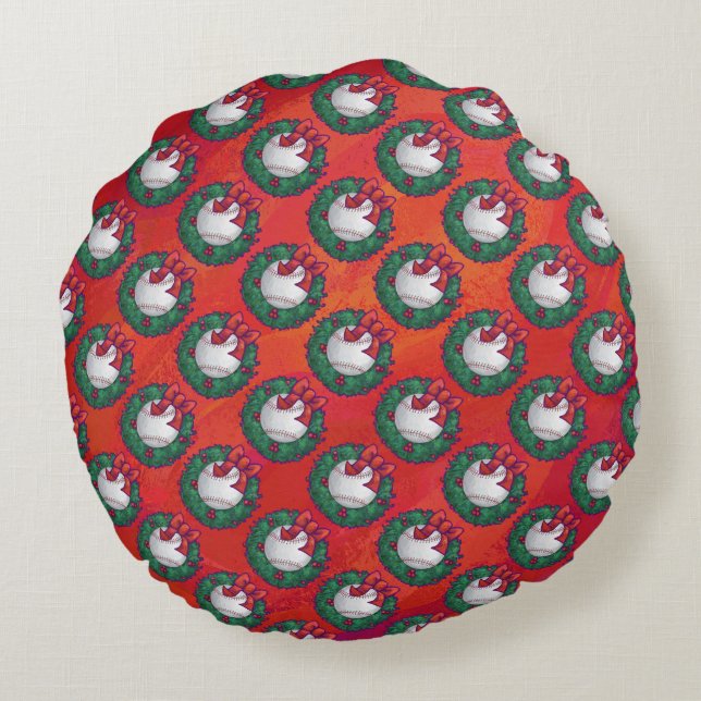Baseball Christmas Round Cushion (Back)