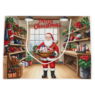 Baseball Christmas Santa Claus and gift basket Large Gift Bag