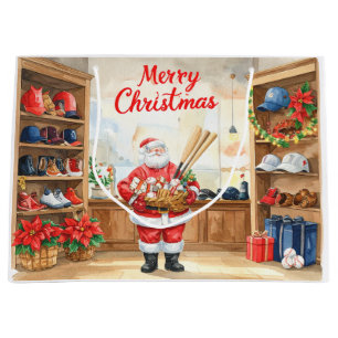 Baseball Christmas Santa Claus and gift basket Large Gift Bag