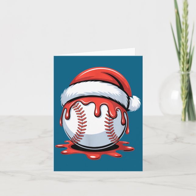 Baseball Christmas Santa Hat Dripng Festive Holida Card (Front)