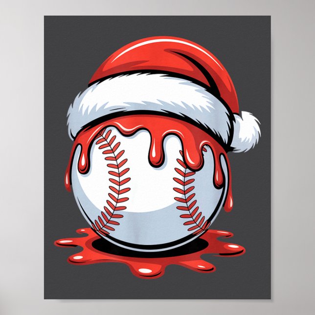 Baseball Christmas Santa Hat Dripng Festive Holida Poster (Front)