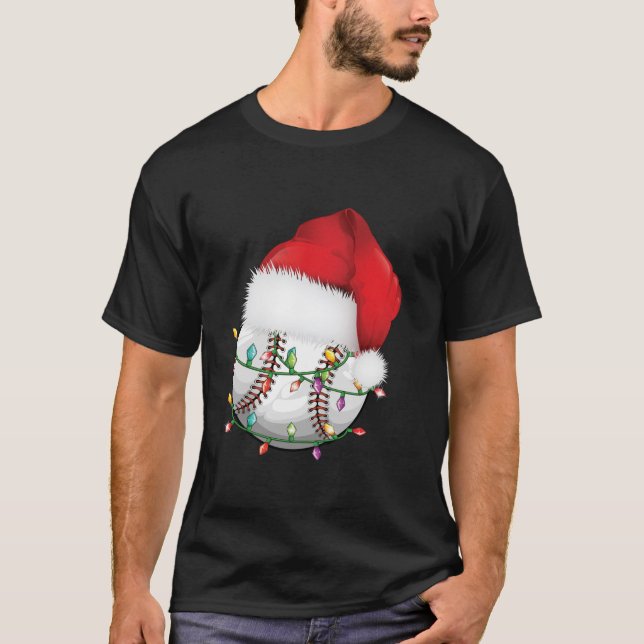 Baseball Christmas Santa Hat Funny Baseball Xmas H T-Shirt (Front)