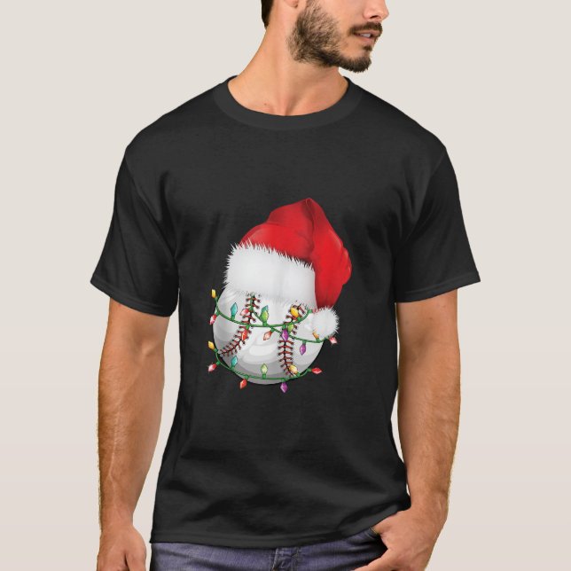Baseball Christmas Santa Hat Funny Baseball Xmas H T-Shirt (Front)