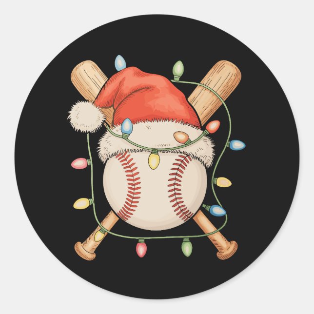 Baseball Christmas Santa Hat Xmas Holiday Season Classic Round Sticker (Front)