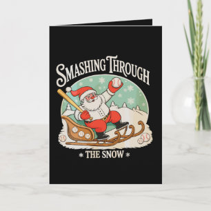 Baseball Christmas Santa Smashing Through The Snow Holiday Card