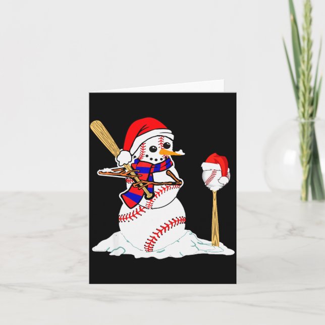 Baseball Christmas Snowman Playing Baseball  Card (Front)