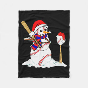 Baseball Christmas Snowman Playing Baseball  Fleece Blanket