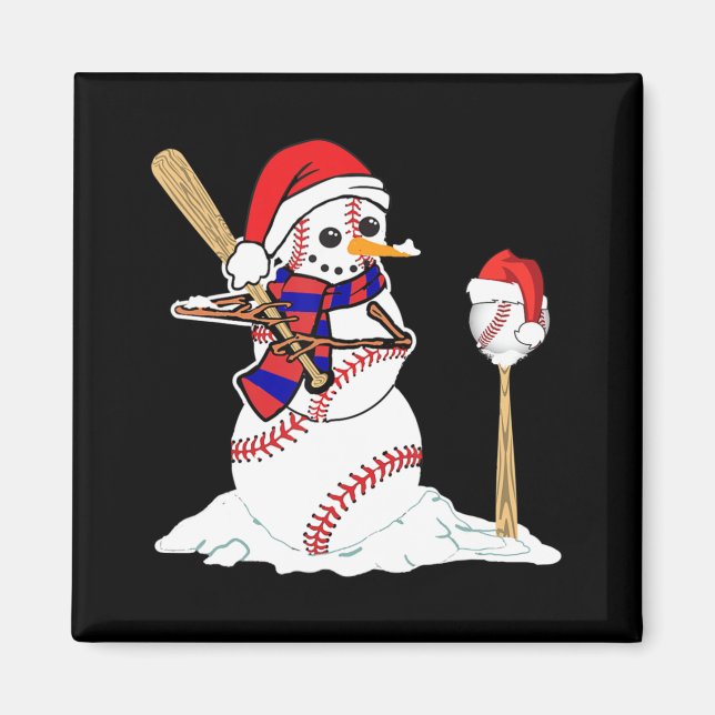 Baseball Christmas Snowman Playing Baseball  Magnet (Front)