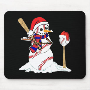 Baseball Christmas Snowman Playing Baseball  Mouse Pad