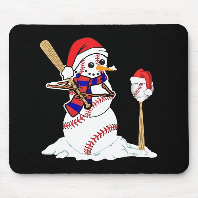 Baseball Christmas Snowman Playing Baseball  Mouse Pad (Front)