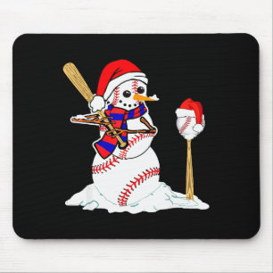 Baseball Christmas Snowman Playing Baseball  Mouse Pad