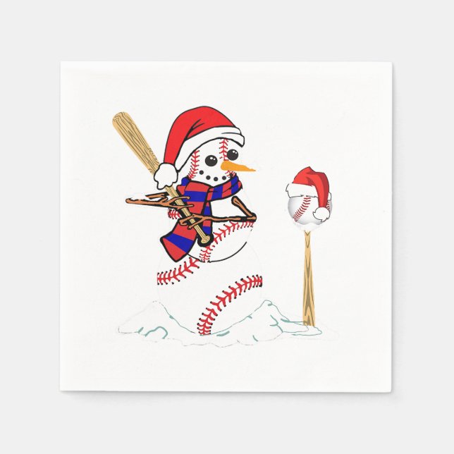 Baseball Christmas Snowman Playing Baseball  Napkin (Front)