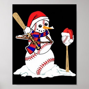 Baseball Christmas Snowman Playing Baseball  Poster
