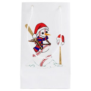 Baseball Christmas Snowman Playing Baseball Small Gift Bag