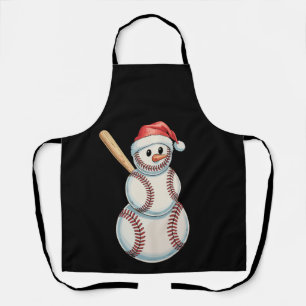 Baseball Christmas Snowman Playing Sports Holiday Apron