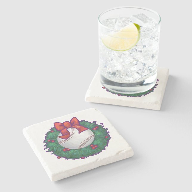 Baseball Christmas Stone Coaster (Side)