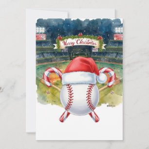 Baseball Christmas themed at stadium  Holiday Card