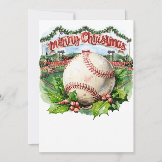 Baseball Christmas themed at stadium  Holiday Card (Front)