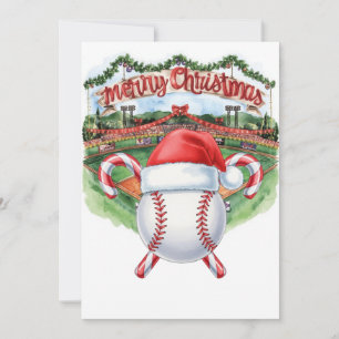 Baseball Christmas themed at stadium Holiday Card
