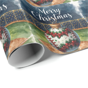 Baseball Christmas themed at stadium  Wrapping Paper