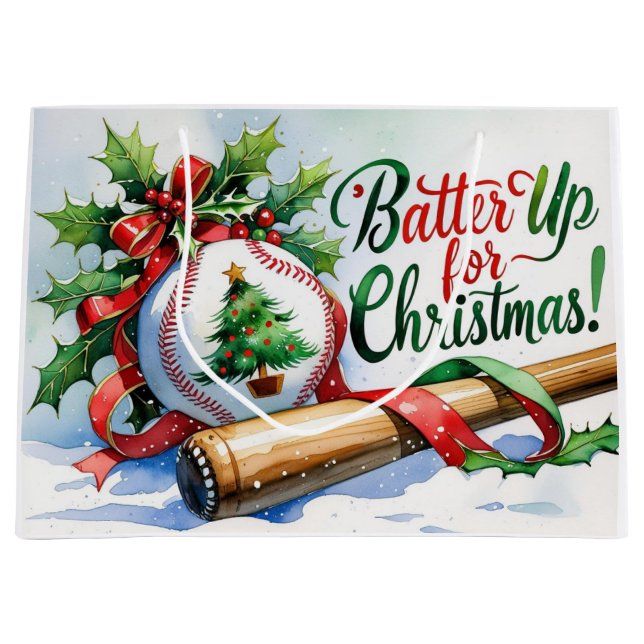 Baseball Christmas themed Batter Up for Christmas! Large Gift Bag (Front)