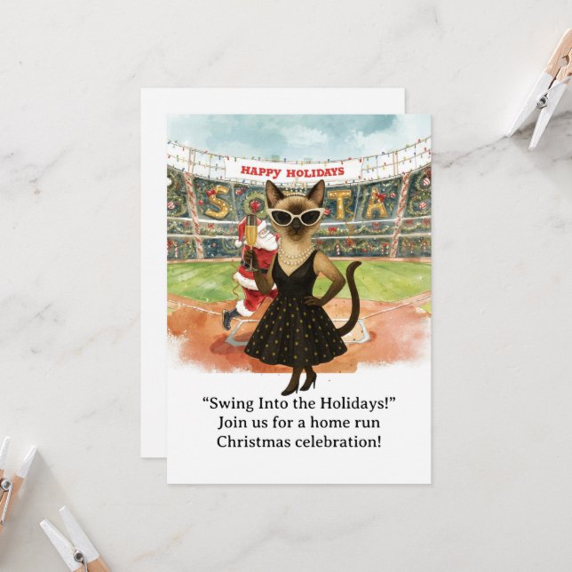 Baseball Christmas themed for Cat lovers Invitation (Front/Back In Situ)