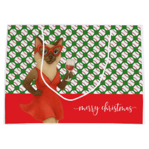 Baseball Christmas themed for Cat Lovers Large Gift Bag